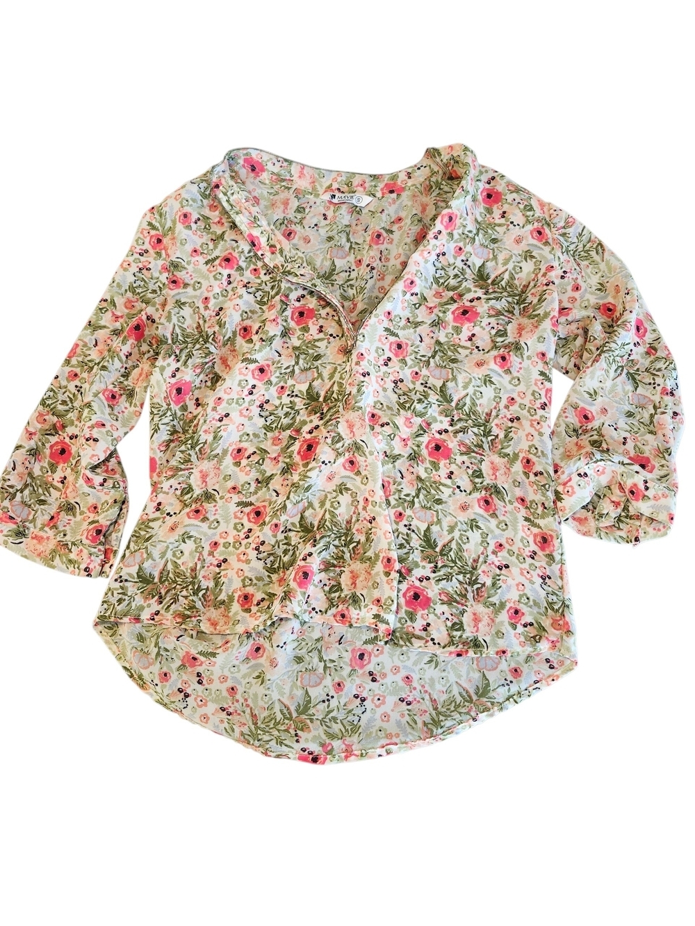 Women's Floral Cottagecore Romantic Coastal Boho Button-Front Blouse - M - Picture 2 of 11